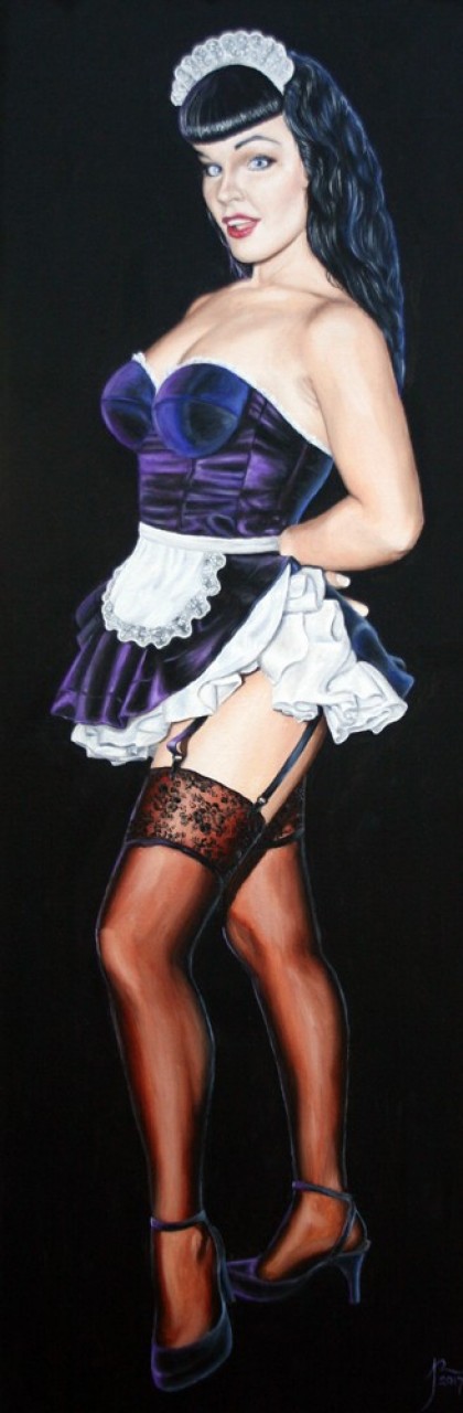 Betty Paige 2021-06-14 - French maid Betty, Oils on canvas, 36 x 12 inches, 2017.