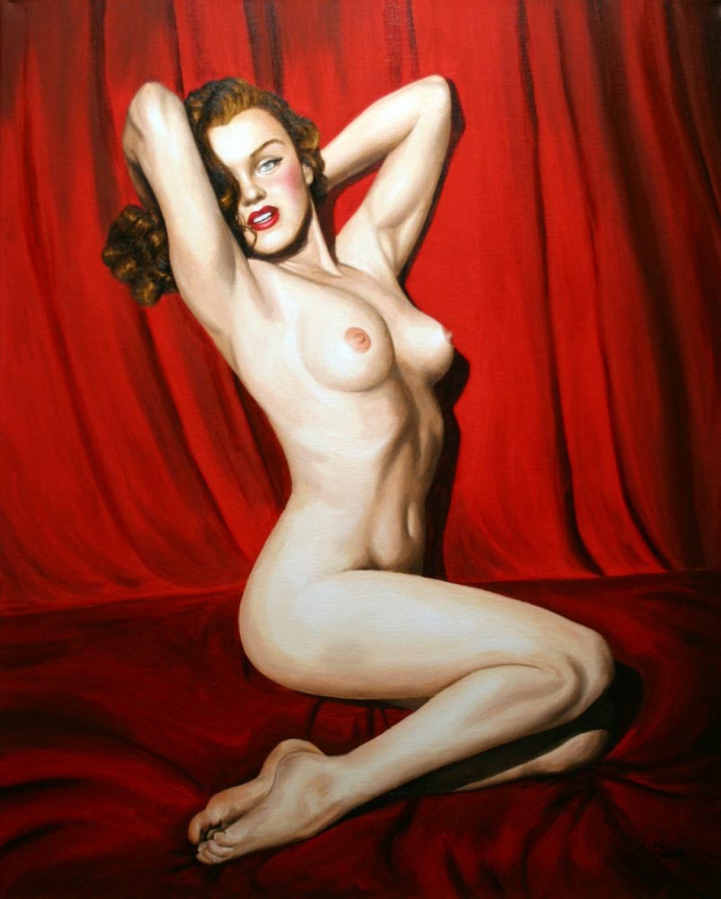 Marilyn 2021-06-14 - Red curtain, oils on canvas, 30 x 24 inches, 2020.