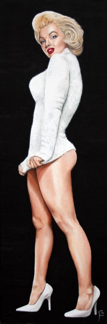 Marilyn 2021-06-14 - Wool, oils on canvas, 30 x 10 inches, 2018.
