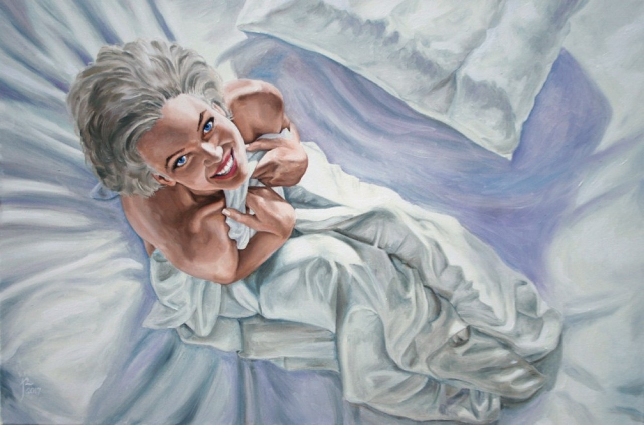 Marilyn 2021-06-14 - White sheets, oils on canvas, 2 x 3 feet, 2017.